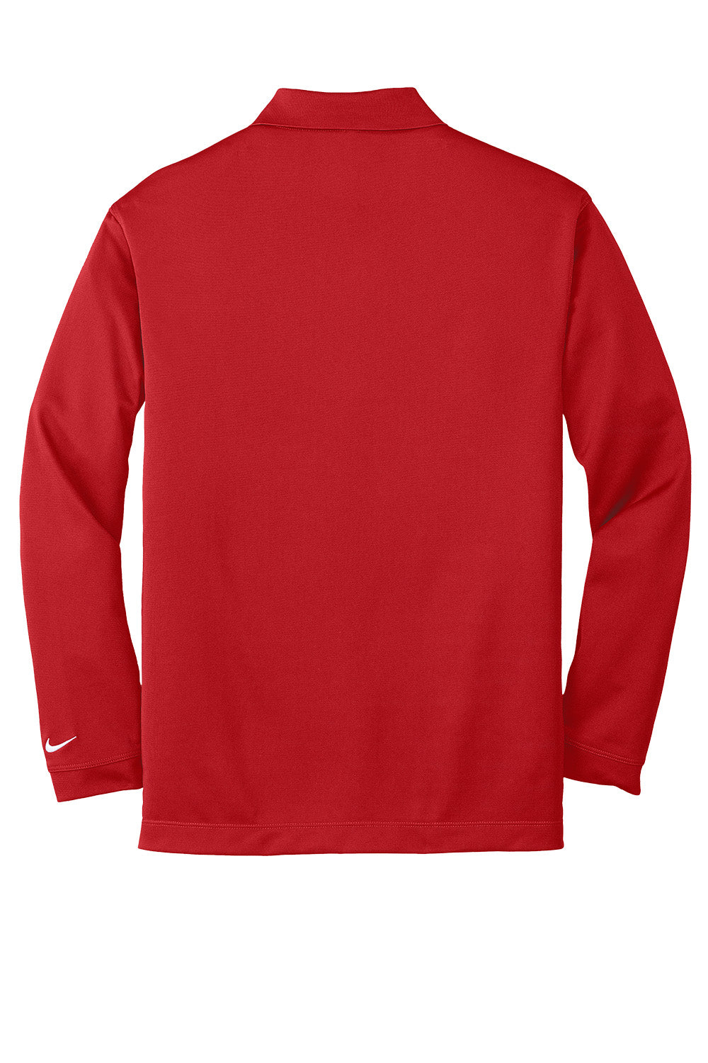 Men's Nike Dri-FIT stretch performance long sleeve polo shirt in varsity red, shown from the back.