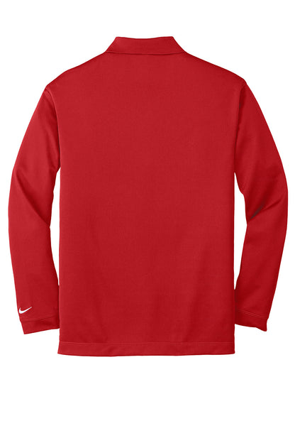 Men's Nike Dri-FIT stretch performance long sleeve polo shirt in varsity red, shown from the back.