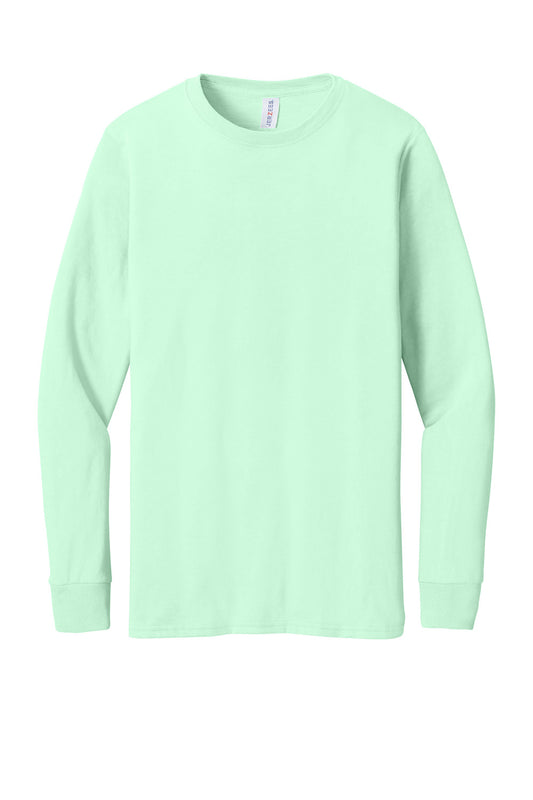 Mint green Jerzees® Premium Blend ring spun long sleeve T-shirt with flat front design, branded by Print-View.
