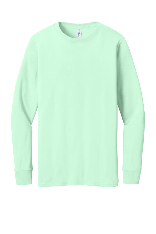 Jerzees® Premium Blend Ring Spun Long Sleeve T-Shirt (minttobe) — front view, soft combed ring-spun cotton/poly