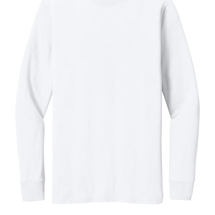 Jerzees® Premium Blend Ring Spun Long Sleeve T-Shirt (white) — front view, vibrant color for standout prints