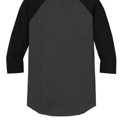  Jerzees® Unisex Premium Blend Combed Ring-Spun 3/4-Sleeve Raglan Tee - Front view black with contrast sleeves; moisture-wicking premium blend