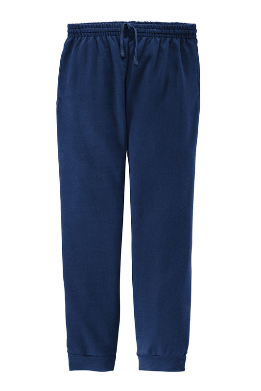 Navy Jerzees NuBlend fleece jogger pants with a flat front, featuring a comfortable fit and elastic waistband, by Print-View.