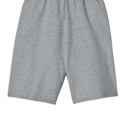 Unisex Jerzees® NuBlend® Pocketed Sweat Shorts in athletic heather, front view showing side pockets and comfortable fit.