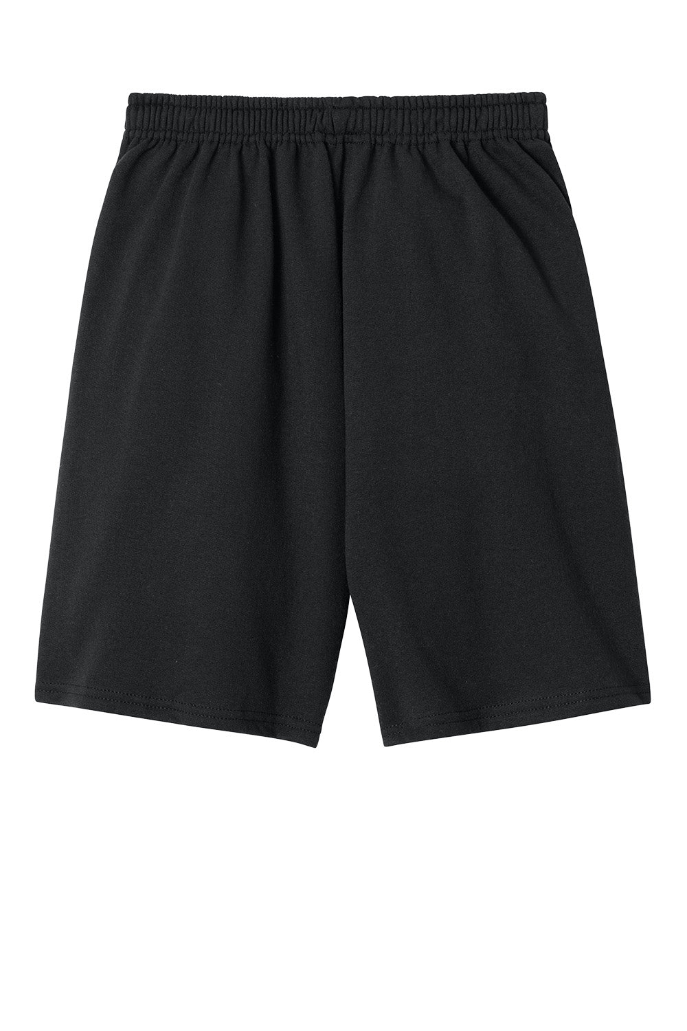 Black Jerzees® Unisex NuBlend® Pocketed Sweat Shorts, Print-View brand, shown from the back with front pockets and a relaxed fit.