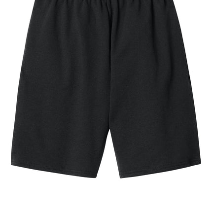 Black Jerzees® Unisex NuBlend® Pocketed Sweat Short with front pocket, casual fit, made by Print-View, shown flat from the front.
