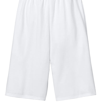 White Jerzees® Unisex NuBlend® Pocketed Sweat Short, comfortable cotton sweatpants with side pockets, shown from the back.