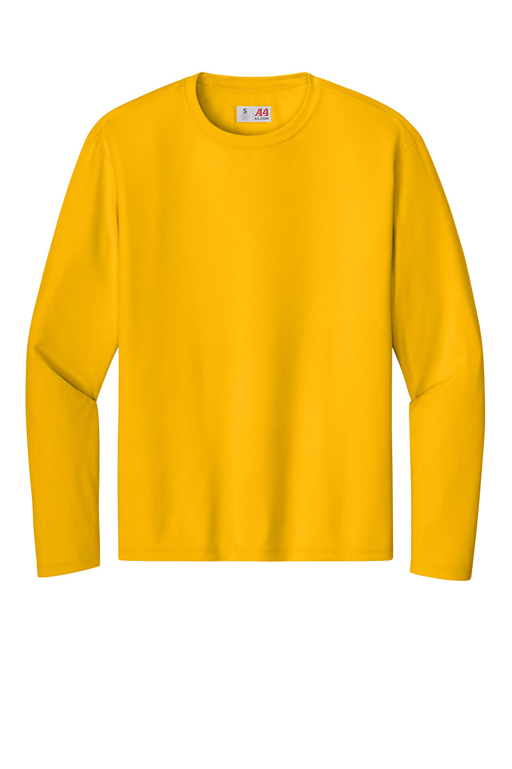 Print-View A4 Cooling Performance long sleeve T-shirt in gold, front view showing lightweight, breathable fabric.