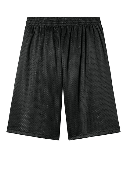 Black Print-View A4 Sprint 7-inch mesh short with flat back design, casual athletic shorts for men or women.