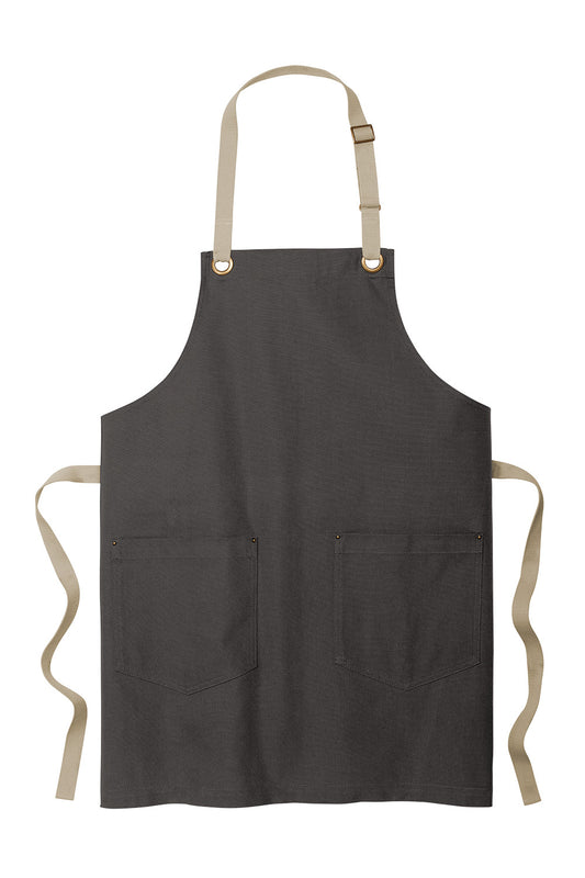 Print-View Port Authority® canvas full-length two-pocket apron with magnetic stone finish, shown flat front view.