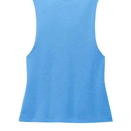 Allmade Women’s Tri-Blend Muscle Tank in Azure Blue – lightweight recycled polyester and organic cotton tank for sustainable fashion.