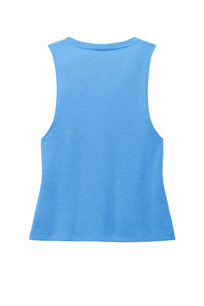 Allmade women’s tri-blend muscle tank top in azure blue, flat-back design, casual sleeveless shirt for women.