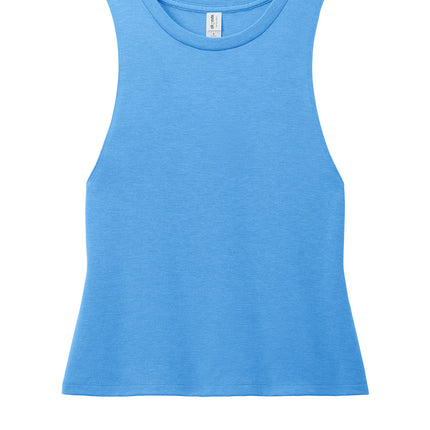 Allmade Women’s Tri-Blend Muscle Tank in Azure Blue – lightweight recycled polyester and organic cotton tank for sustainable fashion.