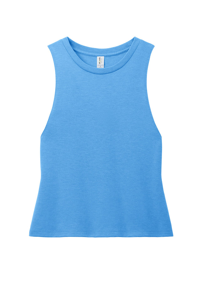 Allmade Women’s Tri-Blend Muscle Tank in Azure Blue – lightweight recycled polyester and organic cotton tank for sustainable fashion.