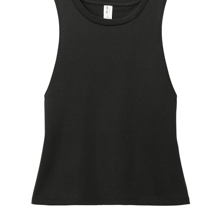 Allmade Women’s Tri-Blend Muscle Tank in Deep Black – soft sustainable activewear top made from recycled and organic fibers.