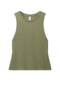 Allmade Women’s olive green tri-blend muscle tank top with a flat front design, featuring a casual sleeveless style.
