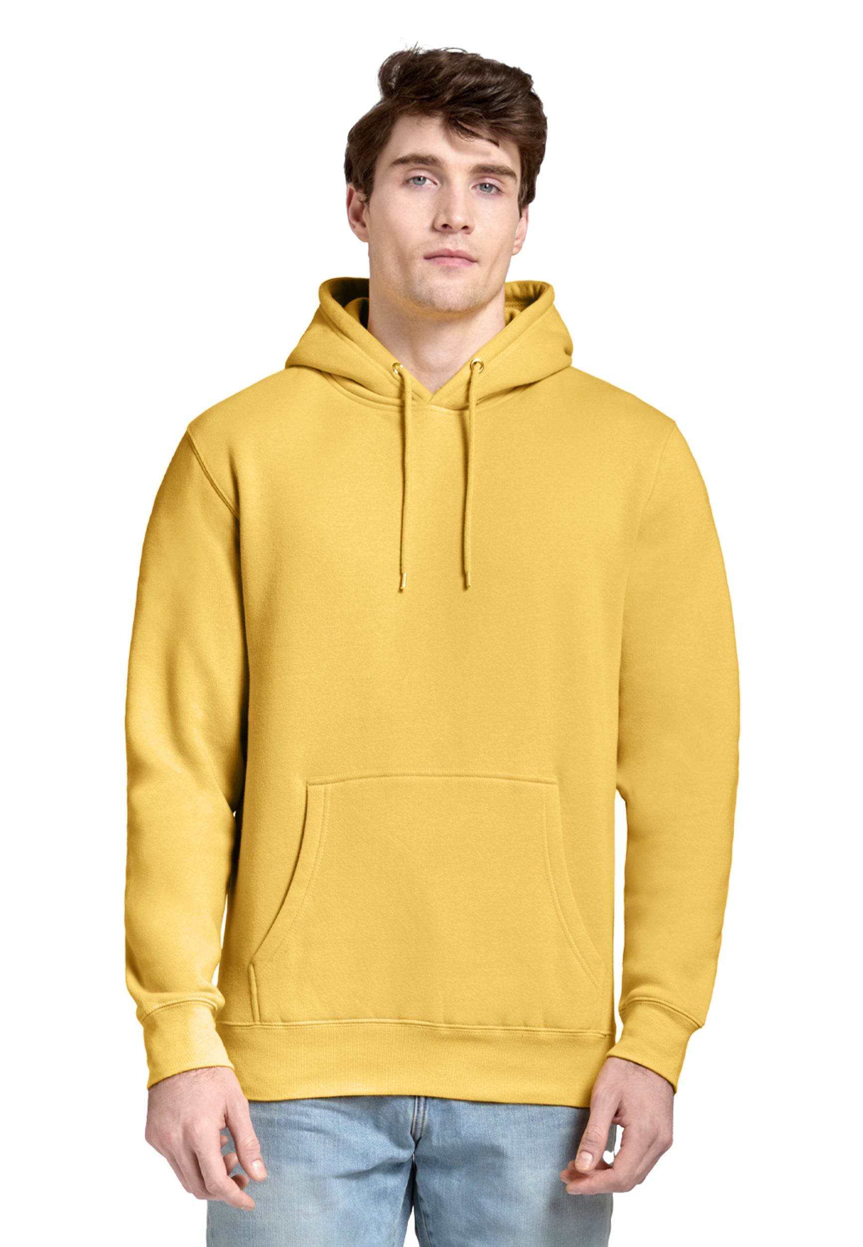 Unisex plain premium hoodie by Lane 7 in Antique Gold with a front print view, showcasing its soft fabric and relaxed fit.