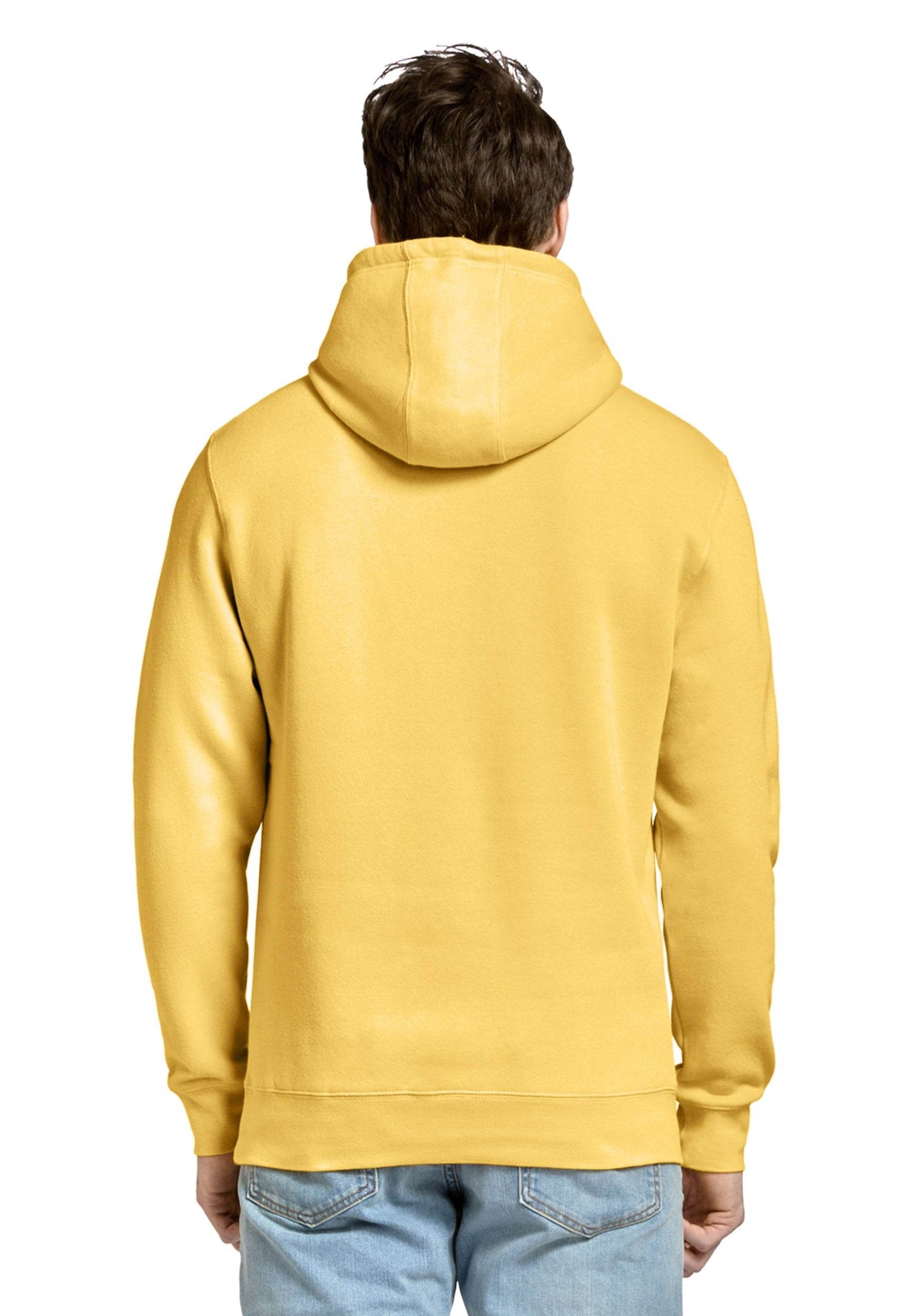 Unisex plain premium hoodie by Lane 7 in antique gold with front print view, showcasing soft fabric and comfortable fit.