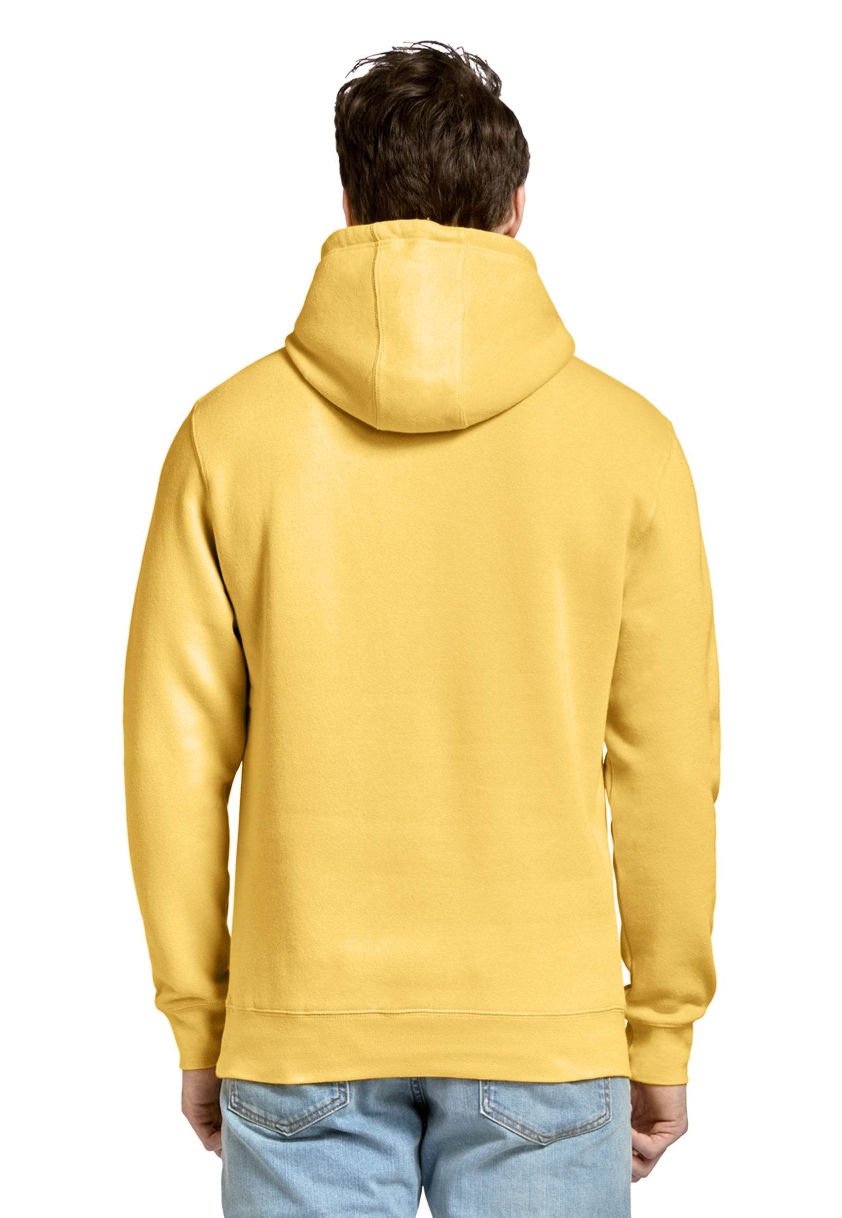 Unisex plain premium hoodie by Lane 7 in antique gold with front print view, showcasing soft fabric and comfortable fit.