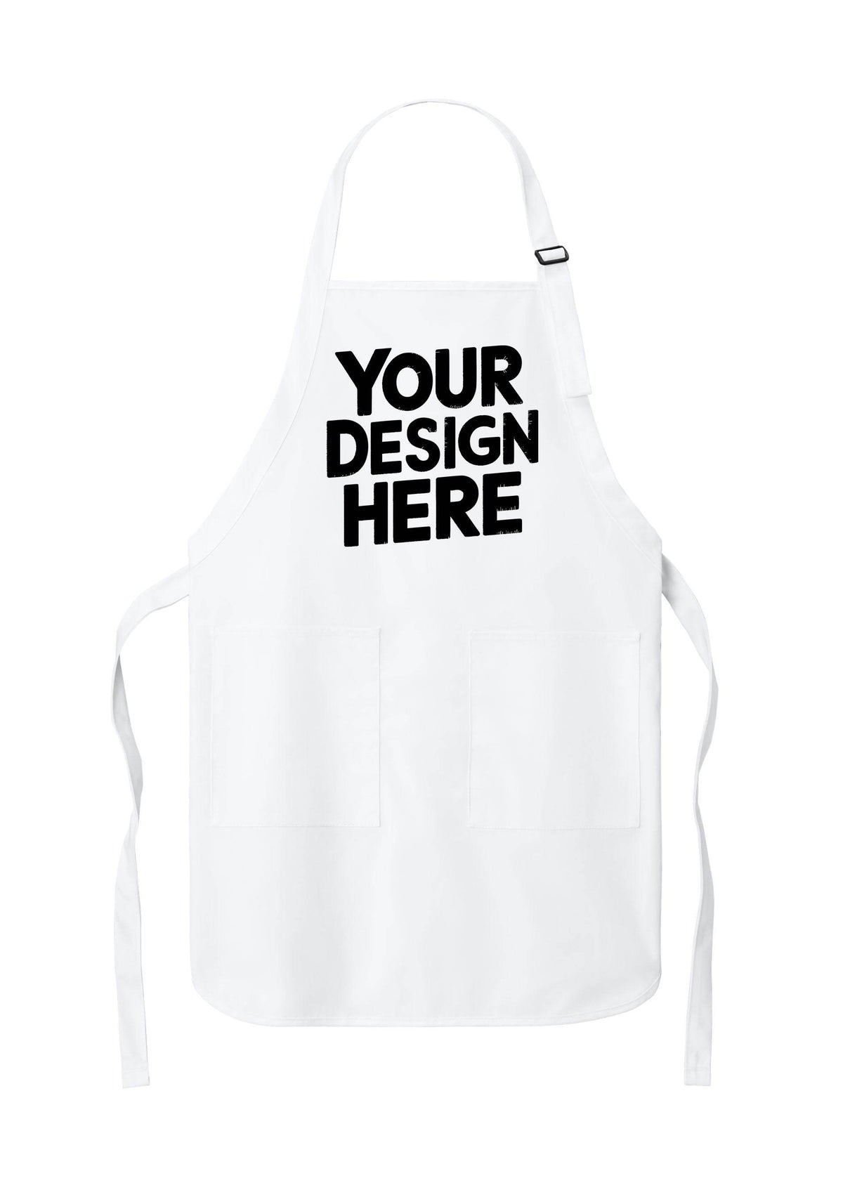 White personalized apron with embroidered or printed design, ideal for kitchen or work use, from Print-View.
