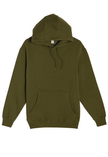 Army green Lane 7 unisex plain hoodie with print view, showcasing the soft fabric and comfortable fit of this premium pullover hoodie.