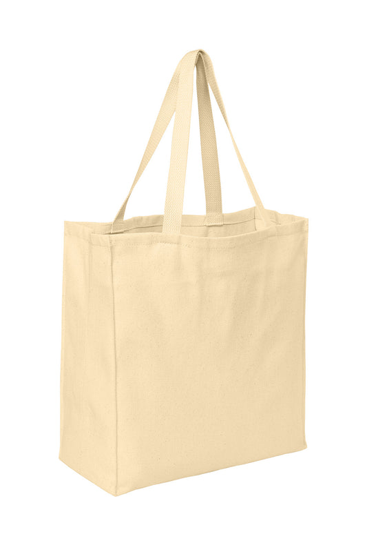 Natural-colored Port Authority® Ideal Twill over-the-shoulder tote bag with handles, showing a spacious design and durable fabric.