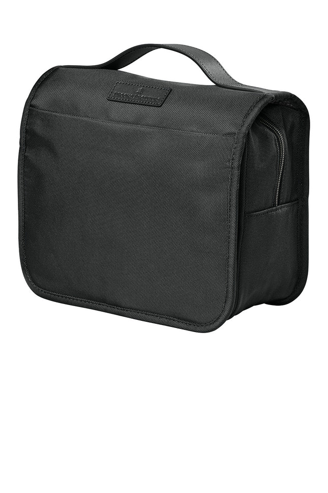 Black toiletry bag with a visible brand logo 