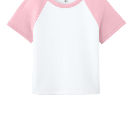 Custom Bella+Canvas Micro Rib Raglan Baby Tee White_pink – front view showing micro rib and raglan sleeves”