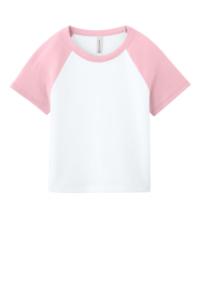 Custom Bella+Canvas Micro Rib Raglan Baby Tee White_pink – front view showing micro rib and raglan sleeves”