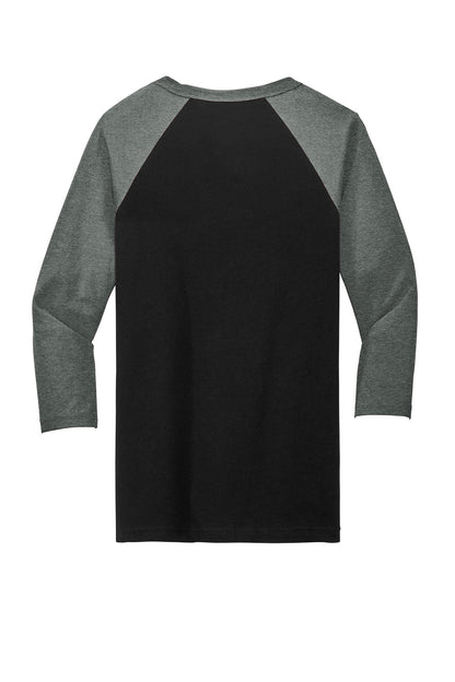 Black deep heather unisex 3/4-sleeve baseball tee by Print-View, shown flat with back view and classic casual style.