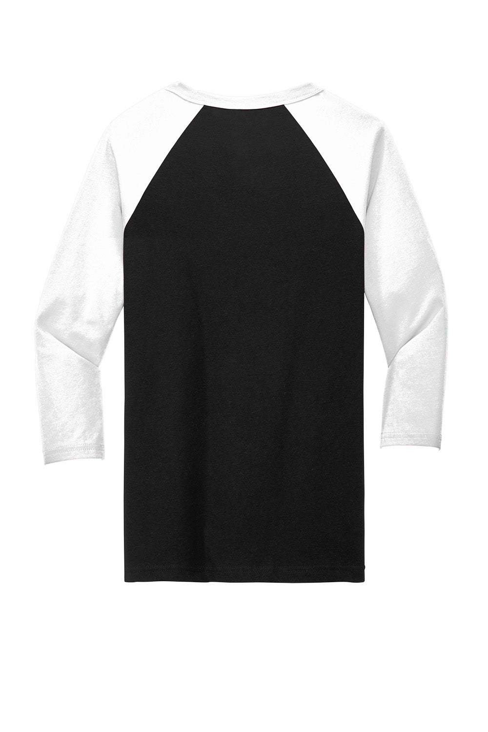 Black and white unisex 3/4-sleeve baseball tee by Print-View, showing the flat back view of the BELLA+CANVAS® shirt.