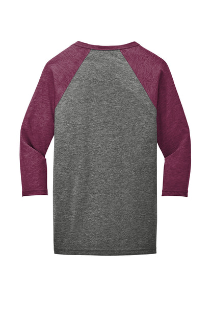 Gray maroon triblend unisex 3/4-sleeve baseball tee by Print-View, shown flat back view