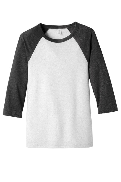 White and black unisex 3/4-sleeve baseball tee by Print-View, featuring a classic style with a front flat design.