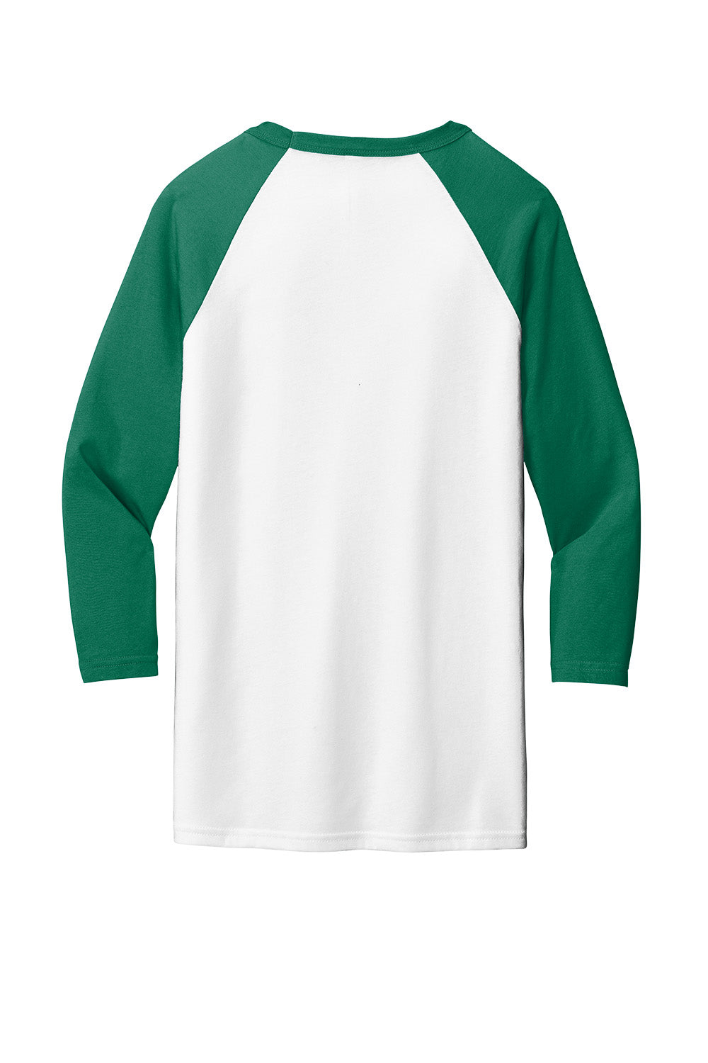 White and Kelly green unisex 3/4-sleeve baseball tee by Print-View, showing the flat back view.
