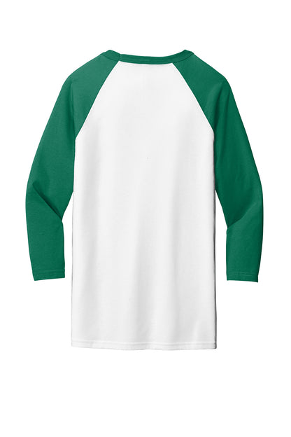 White and Kelly green unisex 3/4-sleeve baseball tee by Print-View, showing the flat back view.