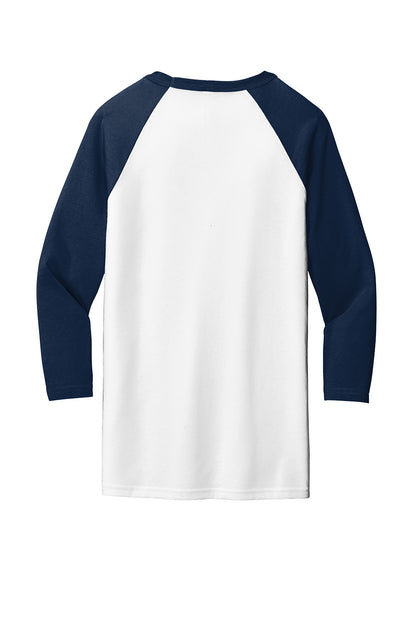 Unisex white and navy 3/4-sleeve baseball tee by Print-View, front view showing classic casual style and comfortable fit