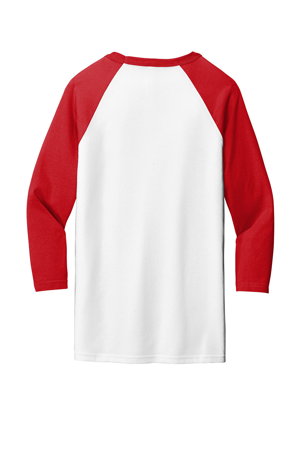 White and red unisex 3/4-sleeve baseball tee by Print-View, shown flat back view, made from comfortable cotton blend fabric.