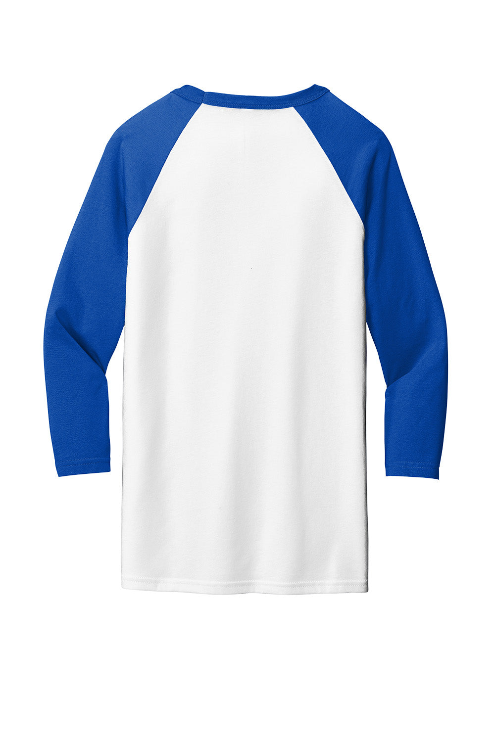Unisex white and royal blue 3/4-sleeve baseball tee by Print-View, shown from the back with a flat view.