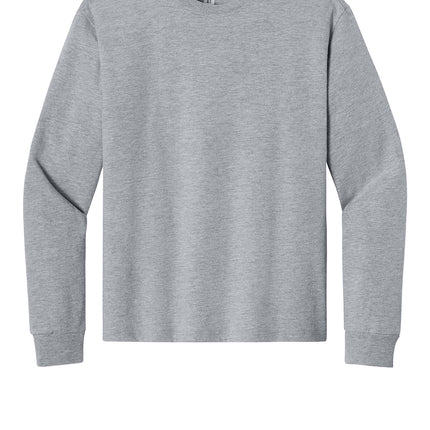 Custom BELLA+CANVAS Youth Heavyweight Long Sleeve Tee silver front view soft Airlume cotton kids shirt for teamwear personalization