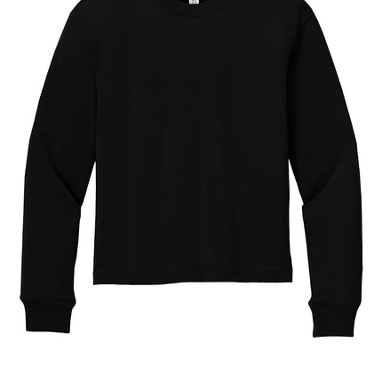 BELLA+CANVAS Youth Heavyweight Long Sleeve Tee black front view  6 oz cotton kids tee for school and custom print designs by Print-View