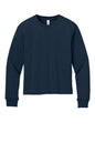 Navy BELLA+CANVAS youth long sleeve heavyweight polo shirt with flat front, ideal for teens, displayed on a plain background.