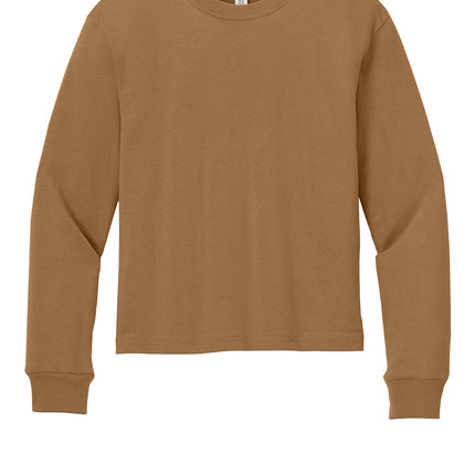 Custom BELLA+CANVAS Youth Heavyweight Long Sleeve Tee brown  front view soft Airlume cotton kids shirt for teamwear personalization