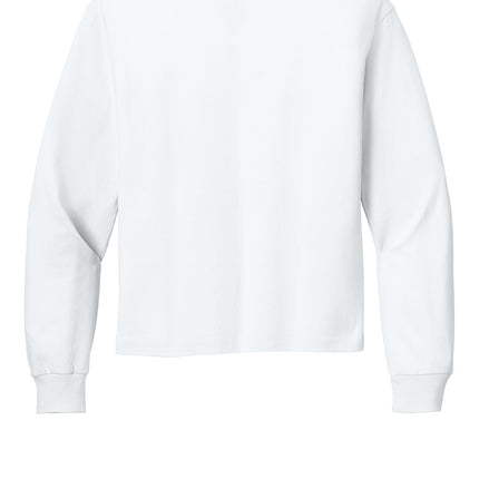 BELLA+CANVAS Youth Heavyweight Long Sleeve Tee in white back view personalized kids shirt for custom prints by Print-View