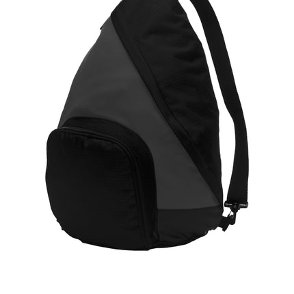 Black sling bag with a gray stripe 
