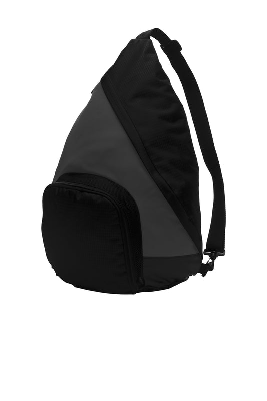 Dark charcoal Port Authority® Active Sling Pack backpack with a flat front view, designed for active and casual use.