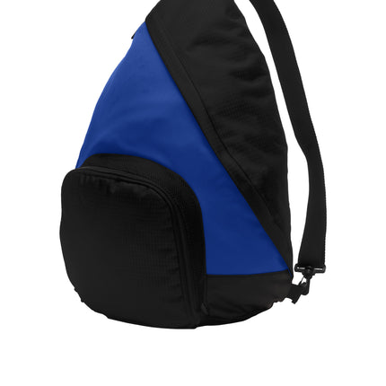 Blue and black sling bag