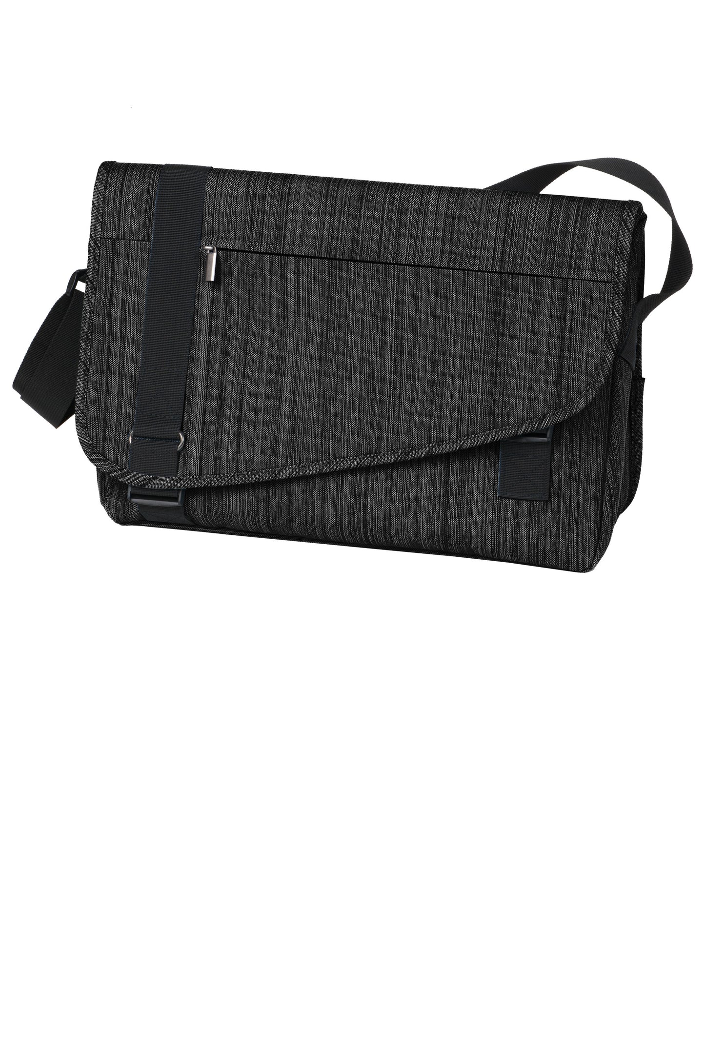 Print-View Port Authority® Crossbody Messenger bag featuring a storm gray color and a flat front design.