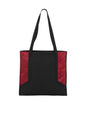 Port Authority Circuit Tote bag in rich red and black with front flat design, made by Print-View, featuring sturdy handles and spacious interior.