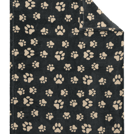 Graphite and biscuit Port Authority® small ultra plush blanket with paw print design, soft and cozy for comfort.