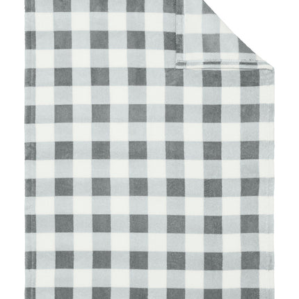 Marshmallow grey Port Authority® Small Ultra Plush Blanket with a soft, checkered pattern, ideal for cozy comfort.